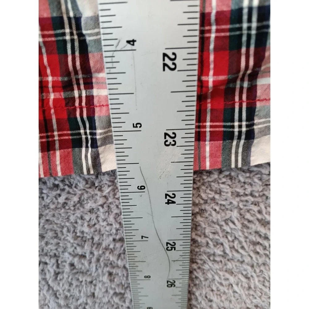 Old Navy Women's Plaid Blouse Size L Red White V-Neck‎ Long Sleeve Cottage Core